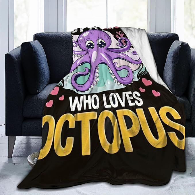 Just A Girl Who Love Octopus Blanket Ocean Octopus Decor Throw Blanket Gifts for Girls Boys Super Warm Soft Plush Fleece Flannel Blanket Winter Couch Bedding Blanket for Adults Kids Women Men 50"X40"