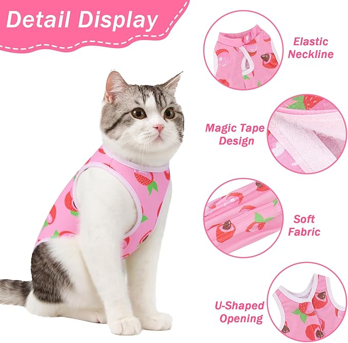Coppthinktu Cat Recovery Suit Female Cats Onesie for Cats, Breathable Cat Surgery Suit for Surgical Abdominal Wounds Skin Diseases, Cute Kitten Spay Recovery Suit E-Collar Alternative Anti Licking