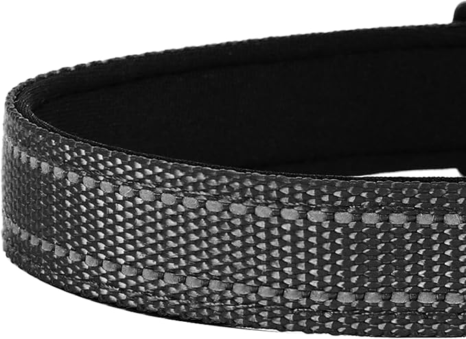 Reflective Dog Collar, Adjustable Soft Neoprene Padded Nylon Pet Collars with Buckle for Small Dogs, Black,S