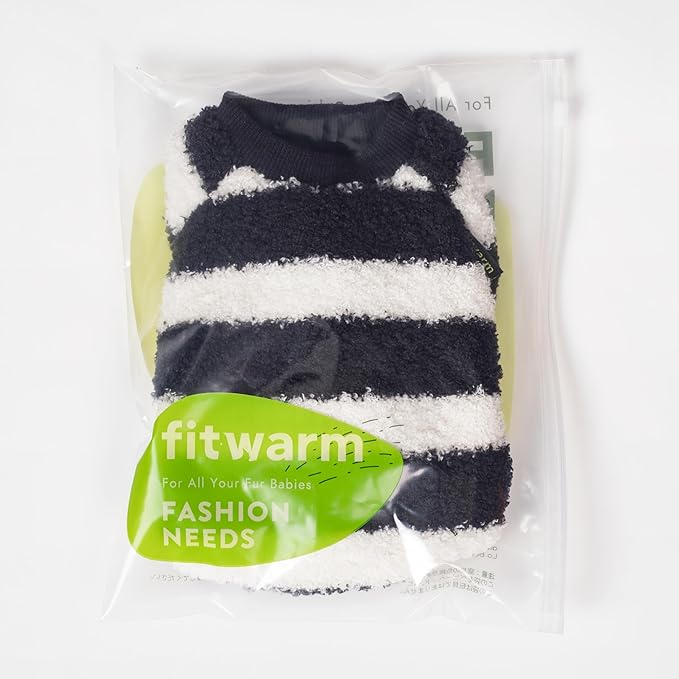 Fitwarm Fuzzy Striped Dog Pajamas, Winter Clothes for Small Dogs Girl Boy, Fleece Dog Onesie, Soft Pet PJS, Doggy Apparel, Black, White, XS