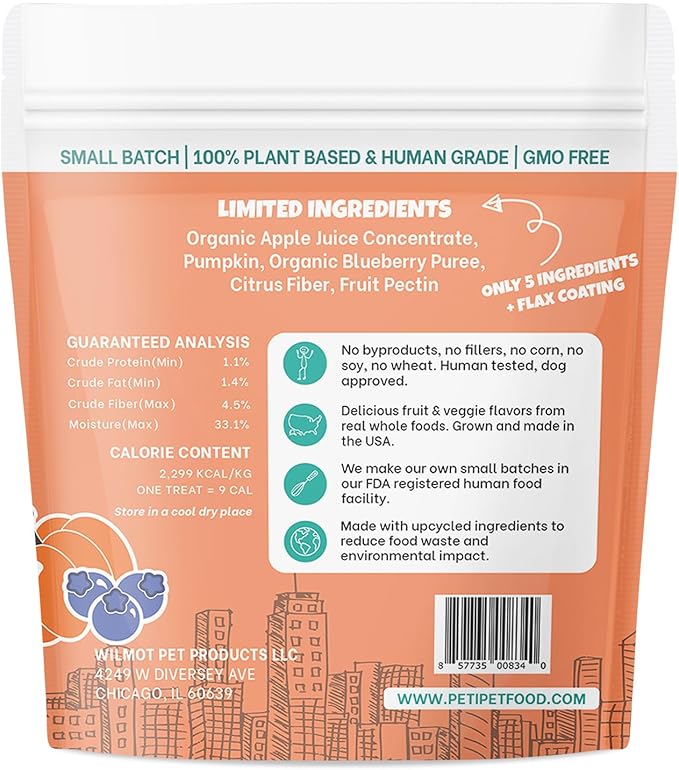 PETIPET Plant-Based Pumpkin Dog Treats - Pumpkin, Carrot, Apple, and Blueberry Soft & Chewy - Vegetarian, Vegan Dog Treats with Organic Ingredients - Low-Protein, Hypoallergenic, Gluten-Free