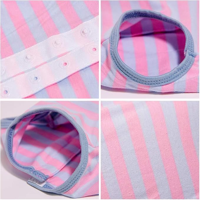 Dog’s Recovery Suit Post Surgery Shirt for Puppy, Wound Protective Clothes for Little Animals(Pink Blue Stripe-xs)