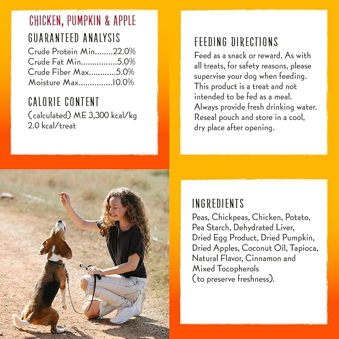 Charlee Bear Dog Training Treats for Small, Medium & Large Breeds, Crunchy Low Calorie Grain Free Dog Treats, USA Made, Chicken, Pumpkin & Apple, 6 Pack, 8oz Each