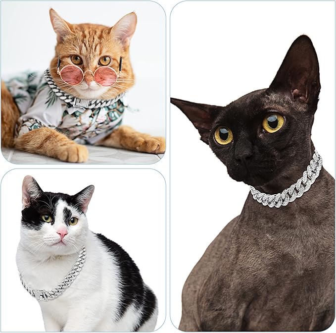 Tallew Silver Dog Chain Diamond Collar Walking Metal Chain Necklace with Secure Buckle Pet Cuban Style Collar Jewelry Accessories for Small Medium Large Dog Cats (26 Inch)