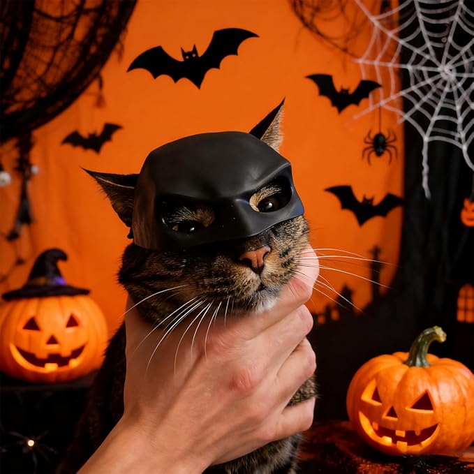 Cat Bat Mask, Funny Cat Helmet & Cat Hat Cosplay Costume, Adjustable Pet Mask for Halloween, Party, Photo Props, Lightweight Comfortable Cat Costume Accessories for Cats & Small Pets（Black