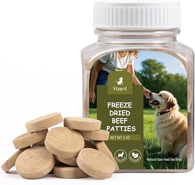 Freeze Dried Beef Patties Dog Cat Treats - Beef Liver & Egg Yolk Natural Recipe Pet Snacks,High Protein,Grain-Free (20 PC)