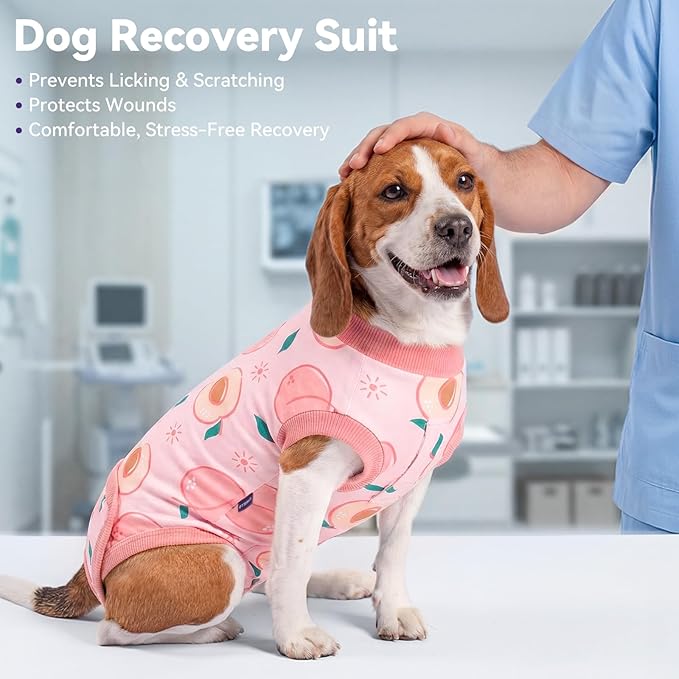 cyeollo Dog Surgery Recovery Suit, Soft Dog Onesie, E-Collar & Cone Alternative, Spay Neuter Suit for Male Female Dogs, Anti-Licking Wound Surgical Clothes, Comfy Body Suit for Small Dogs, Peach XS