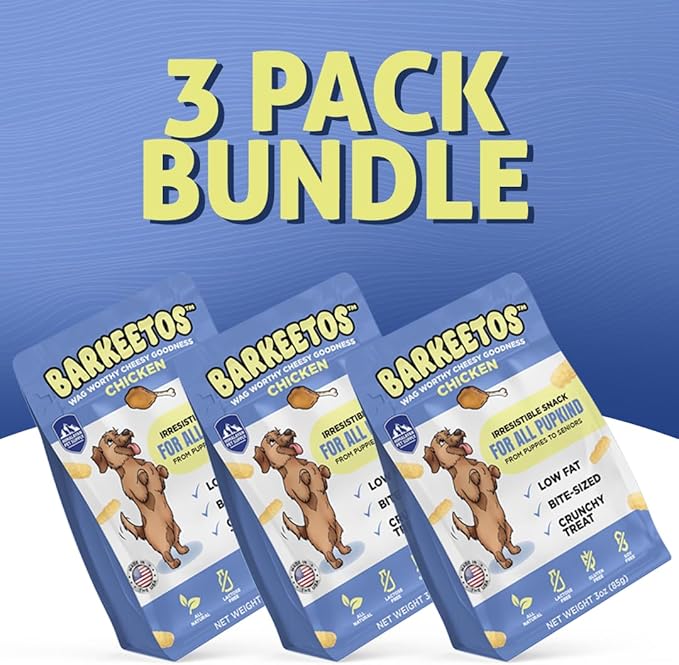 Barkeetos Dog Treats, Crunchy and Cheesy Pet Snacks Made with Real Himalayan Cheese & Chicken, Gluten Free, Grain Free, Lactose Free, Natural Dog Food for All Breeds and Sizes - 3 Pack