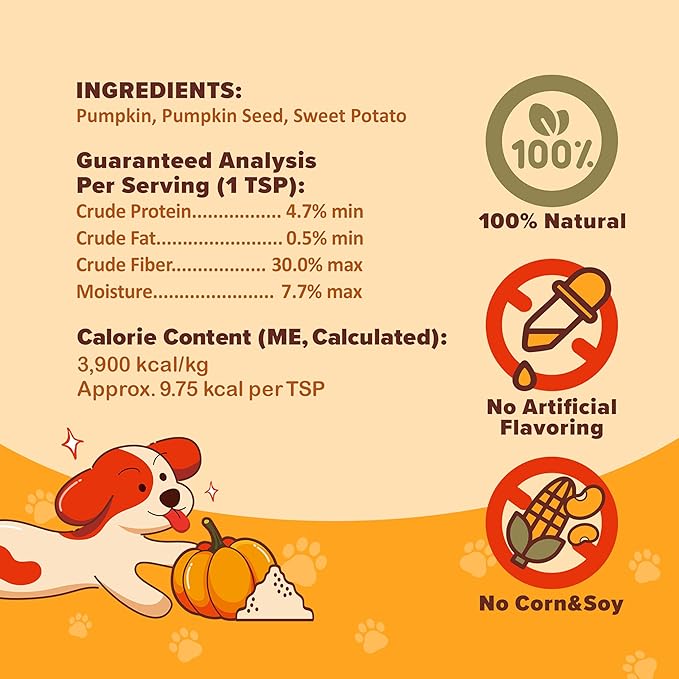 Pumpkin Powder for Dogs – High Fiber Digestive Support with Pumpkin & Sweet Potato – Relieves Diarrhea, Constipation, Upset Stomach – Food Topper or Mix with Water – 8 oz