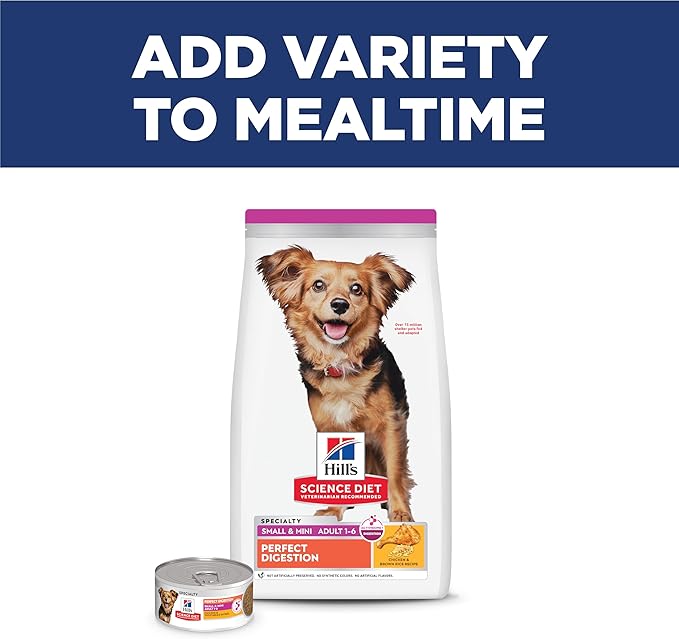 Hill's Science Diet Perfect Digestion, Adult 1-6, Small & Mini Breeds Digestive Support, Dry Dog Food, Chicken & Brown Rice, 12 lb Bag