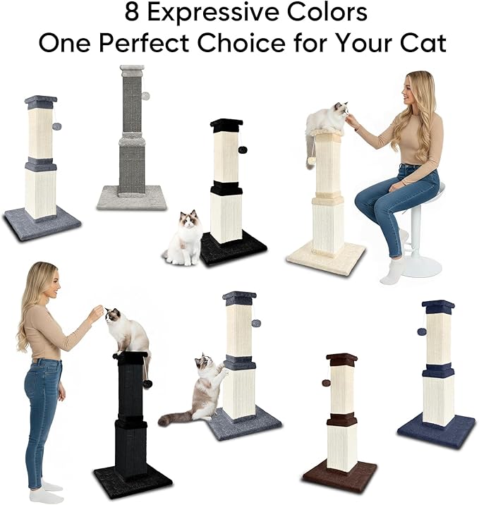 AGYM Cat Scratching Post, 32 Inch Cat Scratching Posts for Large Cats, Scratching Posts for Indoor Cats Adults, Cat Scratch Post with Nature Sisal, Full Black