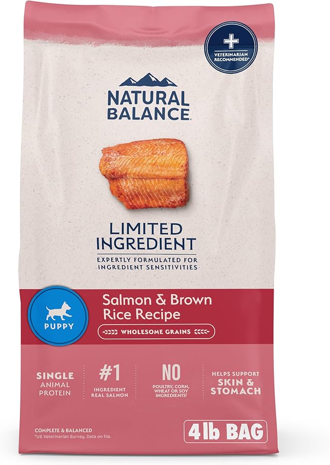 Natural Balance Limited Ingredient Puppy Dry Dog Food with Healthy Grains, Salmon & Brown Rice Recipe, 4 Pound (Pack of 1)