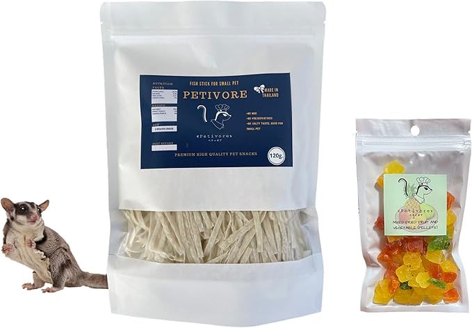 Large Pack Fish Sticks + Mixed Dried Fruit and Vegetable Pellets - Sugar Glider, Squirrel, Hamster and Small Exotic Pet Treats/Food