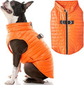 Gooby Puffer Vest Dog Jacket - Orange, Medium - Ultra Thin Zip Up Wind Breaker with Dual D Ring Leash Water Resistant for Small to Medium Dogs