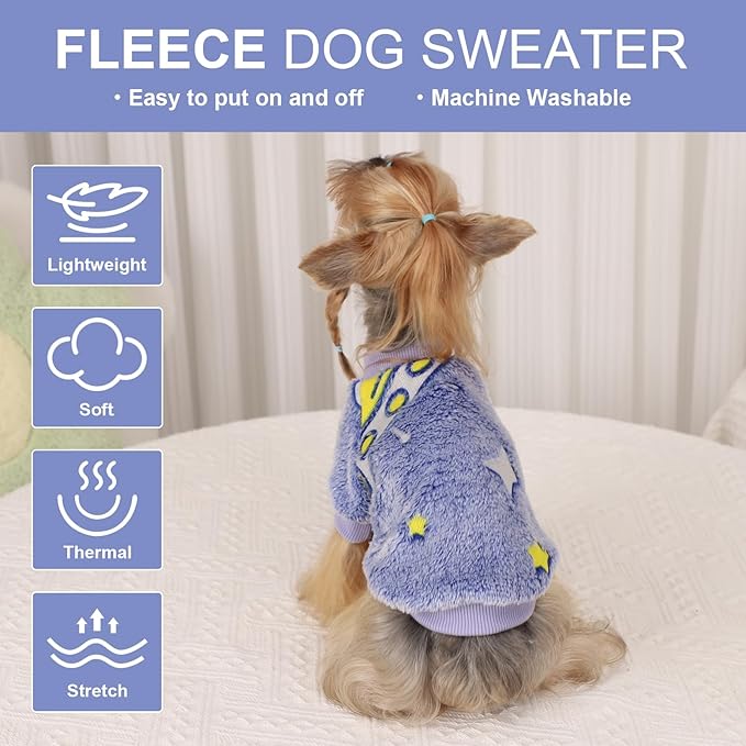Kosiyi Small Dog Sweater Night Glow Fleece Dog Clothes for Small Dogs Girl Boy, Warm Pullover Doggy Sweatshirt, Winter Pet Coat Jacket Cat Costume, Puppy Outfit Female Male, Blue, M