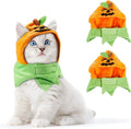 Xuniea 2 Pieces Halloween Pumpkin Cat Hat - Adjustable Pumpkin Cat Costume Cap for Pet Cats and Kittens