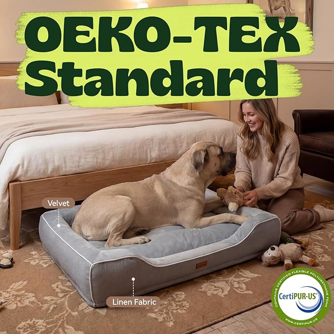 Extra Large Orthopedic Dog Bed with Cooling Gel Memory Foam,Waterproof XXL Dog Couch Bed with Removable Washable Cover,48inch Pet Sofa with High Resilience Foam Sides for Old Pets,Grey,48.0"X35.0"