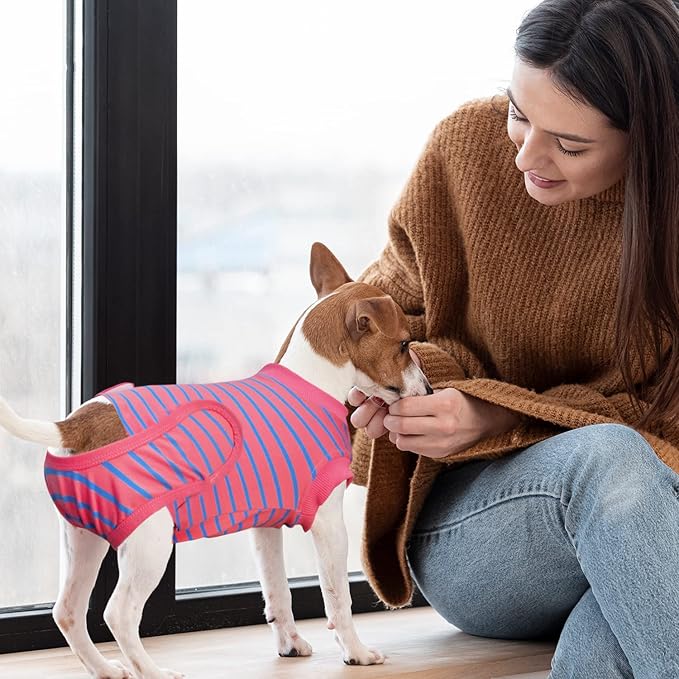 Dog Surgery Recovery Suit, Recovery Shirt for Male Female Dog Cats, Cone E-Collar Alternative Abdominal Wounds Spay Bandages Onesie, Anti-Licking Pet Surgical Recovery Suit,Pink X-Large