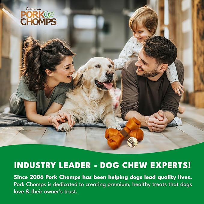 Pork Chomps Roasted Pork Skin Dog Chew, 8-inch Knot, 1 Count (Pack of 3)