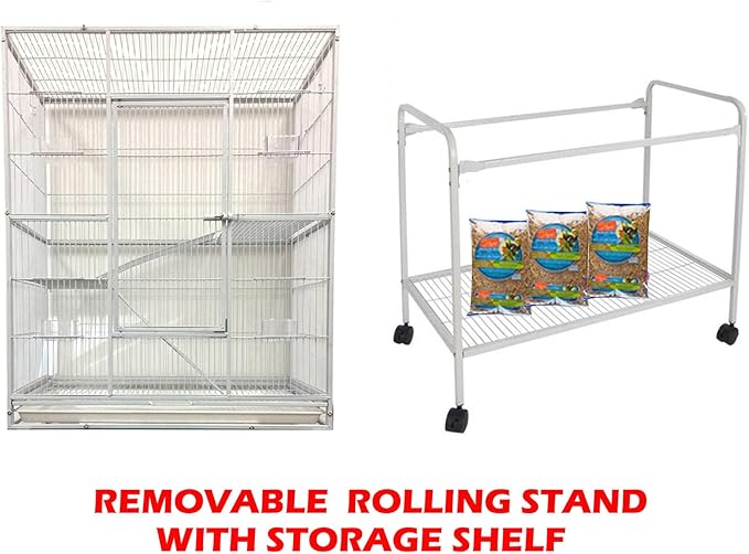 54" Large Wrought Iron Chew Proof 4-Level Tight 1/2-inch Wire Spacing Ferret Chinchilla Sugar Glider Rats Mices Rabbit Squirrel Hamster Cage with Removable Rolling Stand