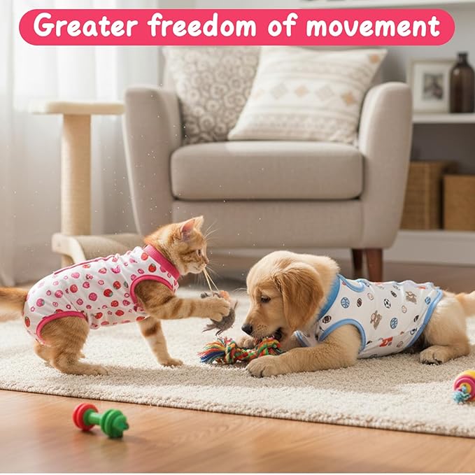 6 Pack Recovery Suit for Cats, Breathable Female and Male Onesie Cat Recovery Suit E Collar Alternative Pajama for After Surgery Spay Abdominal Skin Anti Licking(Medium)