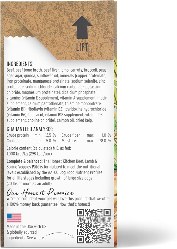 The Honest Kitchen Human Grade Butcher Block Pâté Wet Dog Food - Beef, Lamb & Spring Veggies, 10.5 Ounce Box (Pack of 6)