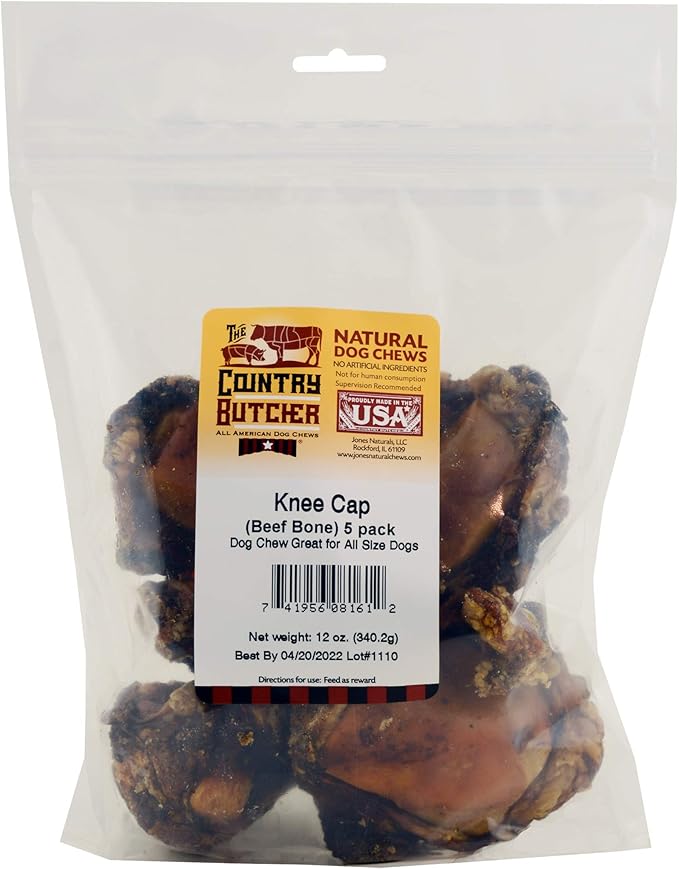 Beef Knee Caps for Dogs - Long Lasting Chew Bones for Aggressive Chewers and All Breed Sizes, Natural Healthy Dog Treats, Tough and Durable, Chew Toy - Made in The USA - 5 Count