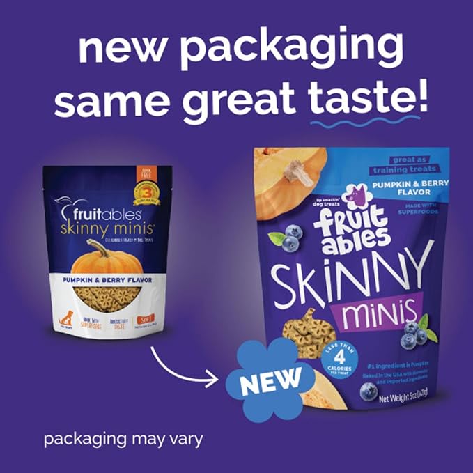 Fruitables Skinny Mini Dog Treats (3 Cal) – Healthy Soft Training Treats – Pumpkin & Blueberry, 5 oz (4 Pack)