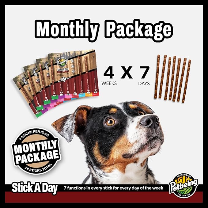 Stick a Day for Dogs | Specially Formulated 7-in-1 Functions Daily Real Meat Supplement for Dogs | Dog Chew Stick & Pet Vitamins Supplements Combination (7-Pack x 4, Beef)