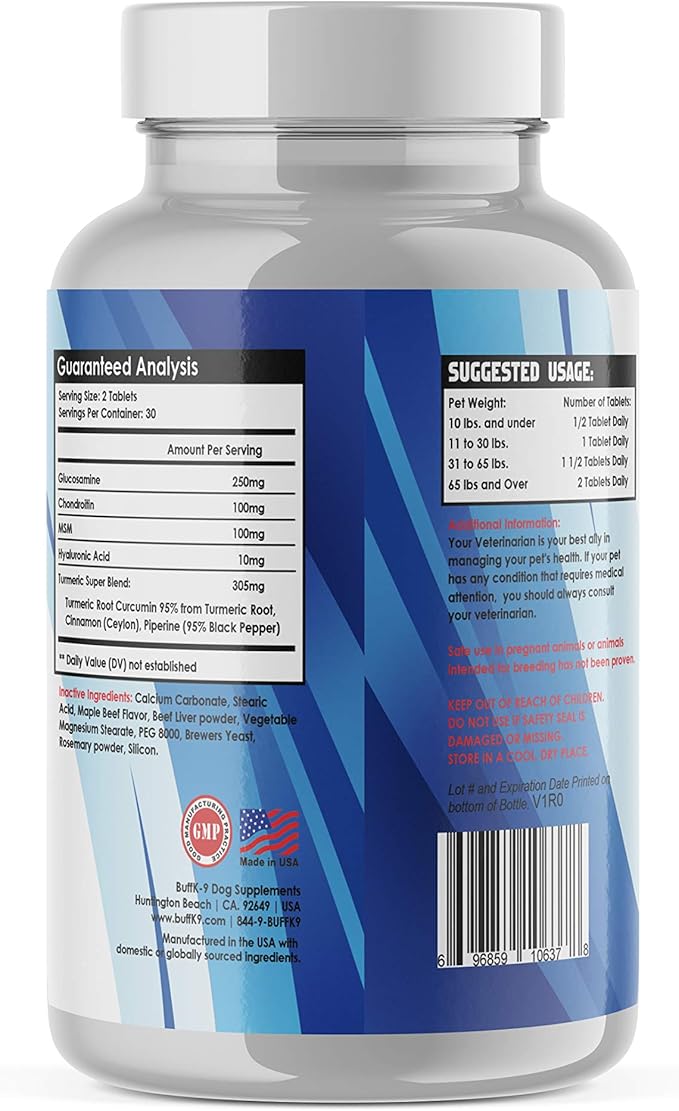 BuffJoint Dog Hip & Joint Supplement Featuring Glucosamine, Chondroitin, MSM, Turmeric, All Natural, Made in USA Dogs