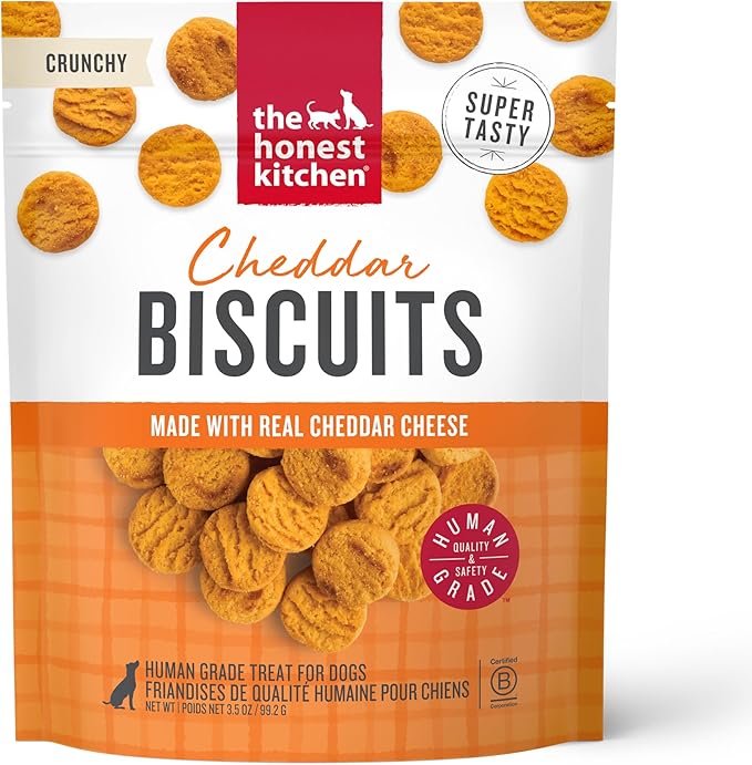 The Honest Kitchen Human Grade Dog Treats Cheddar Biscuits, 3.5 oz Pouch