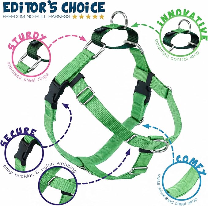 2 Hounds Design Freedom No Pull Dog Harness, Adjustable Harness, Easy Walking & Comfortable Control, Fits Small, Medium & Large Dogs, Solid Colors, Made in USA, 1" MD, Neon Green