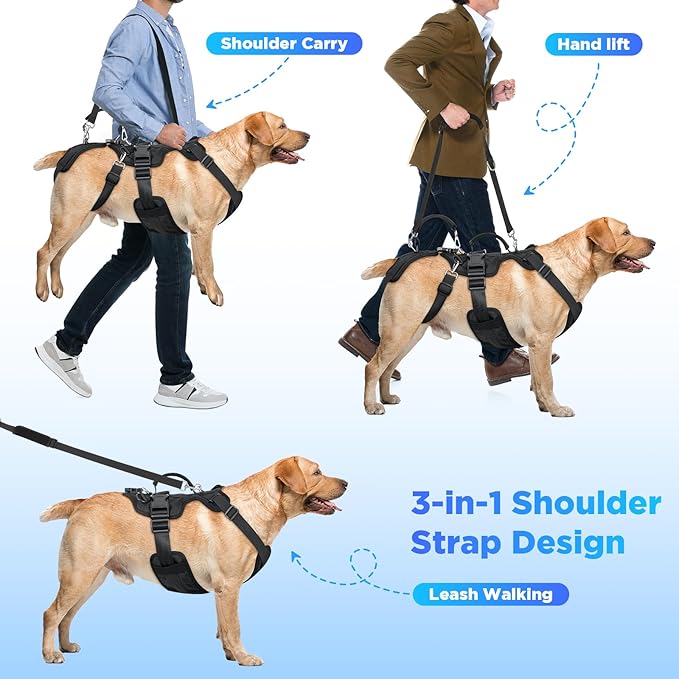 Dog Lift Harness, Full Body Support & Recovery Sling with Rear Leg Strap – Pee-Able Design for Large/Medium Dogs, Mobility Aid Harness for Senior, Injured, Disabled, Arthritic & Post-Surgery Pets (XL)