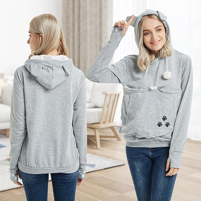 YYW Womens Pet Hoodies Pullover Sweatshirt Oversized Cat Hoodies Pet Holder Cat Dog Pouch Carriers (Gray,4X-Large)