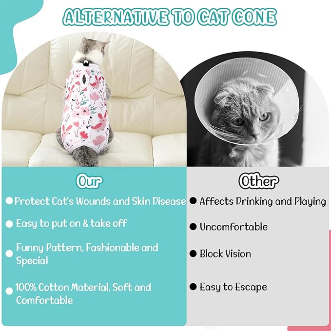 SlowTon Cat Recovery Suit - Cat Onesie for Cats After Surgery Female Male, Kitten Clothes Cats Surgical Spay Suit Abdominal Wounds, E-Collar Alternative Bodysuit Shirt Anti-Licking (White, S)