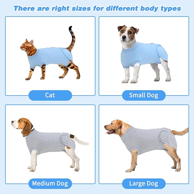 2 Packs Breathable Cotton Dog Recovery Suit for After Neuter Spay Abdominal Wounds Protector, Professional Anti-Licking Onesies for Male Female Pets Surgery Bandages, M Grey Blue Pure