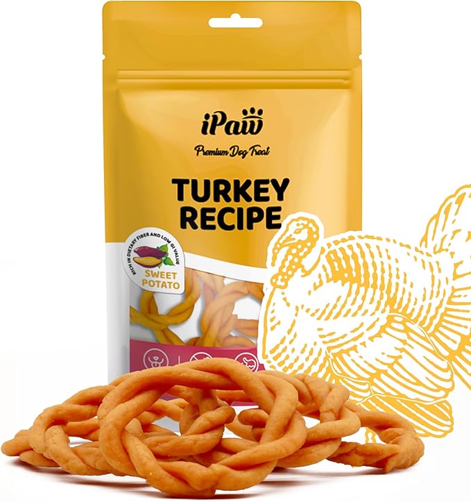 iPaw Turkey Dog Treats, All Natural Human Grade Dog Treat, Suitable for Training chew, Hypoallergenic, Rawhide Alternative, Ring (Sweet Potato)