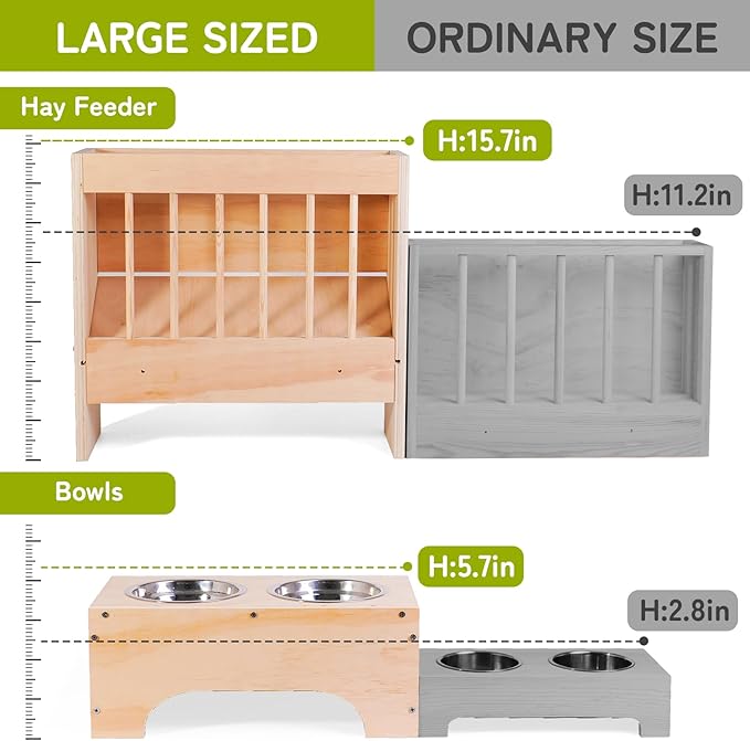 3 in 1 Extra Large Rabbit Hay Feeder with Litter Box, Wooden Bunny Toilet, for Large and Medium-Sized Dwarf Rabbit, Other Animals
