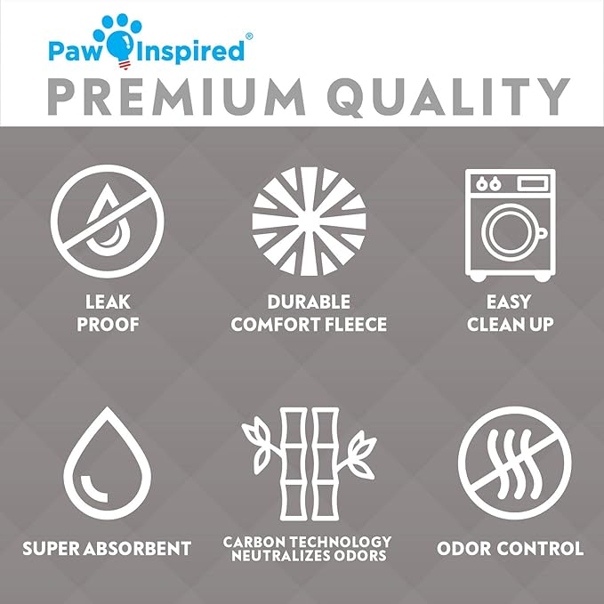 Paw Inspired Washable Guinea Pig Cage Liners, Fleece Bedding for Guinea Pigs Ferrets, Rabbits, Hamsters, Small Animals, Bamboo Charcoal Odor Controlling Absorbent Pee Pads (2 ct., 12" x 12")