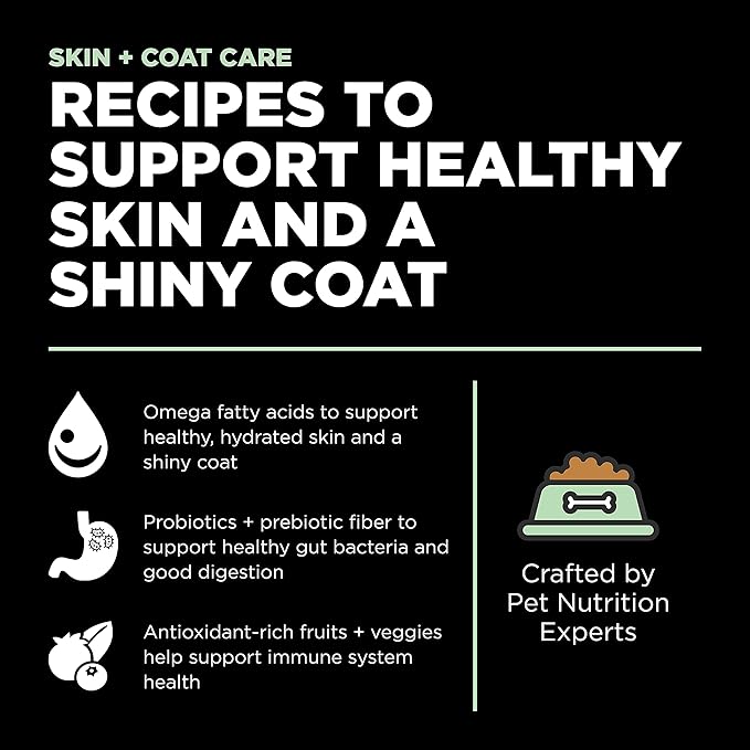 Go! Solutions Skin + Coat Care Turkey Dry Dog Food with Grains, Chicken-Free, Healthy Kibble with Omega-3s & 6s for Soft, Shiny Fur, for Puppies, Adults, & Seniors, 22 lb Bag