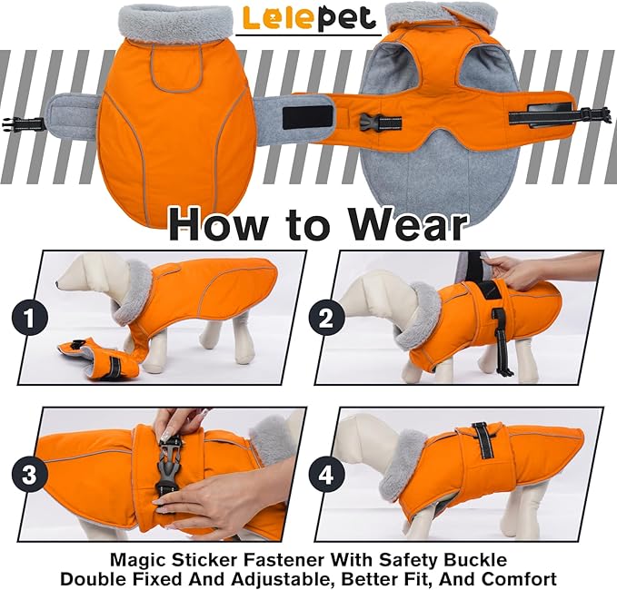 Lelepet Dog Coat Waterproof Dog Jacket Reflective Fleece Vest with Adjustable Buckle & Leash Hole Windproof Cold Weather Coats for Small Medium Large Dogs, Warm Hunting Vest, Orange, XL