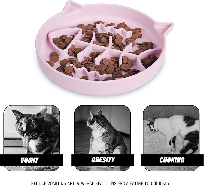 Silicone Cat Slow Feeder,Slow Feeder Cat Bowl Wet Food with Suction Cups，Puzzle Feeder Cat,Cat Interactive Toys,Effectively Reduce Overeating in Kitty (Pink, 1 Cup)