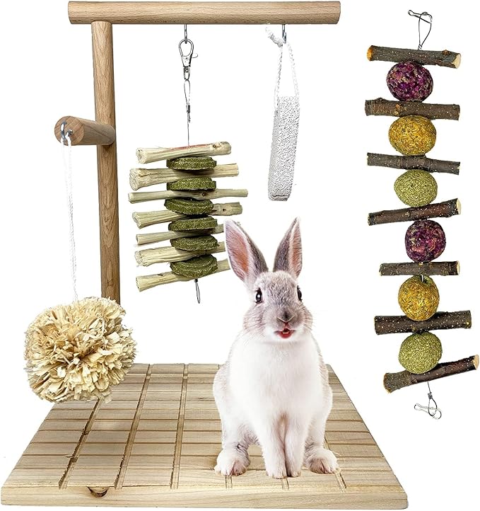 Kathson Bunny Chew Toys for Teeth Grinding, Rabbit Wooden Scratch Board and Blue Extra Large Rabbit Litter Box Trainer