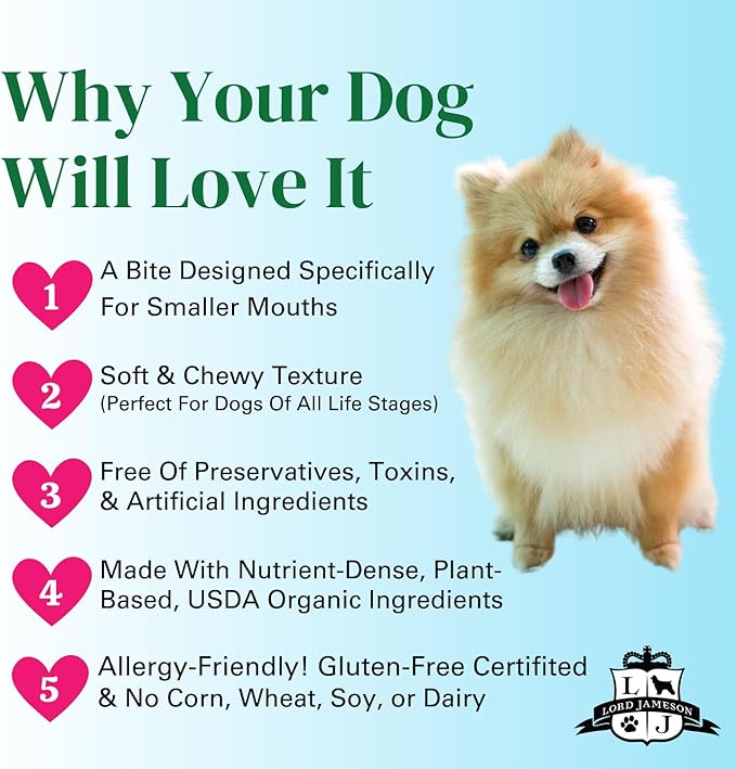 Lord Jameson Confetti Cake Soft & Chewy Certified Organic Dog Treats for Small Breeds - Peanut Butter & Coconut - Small Bite, No-Bake Recipe, Gluten-Free, Preservative-Free - Made In USA - 3 oz