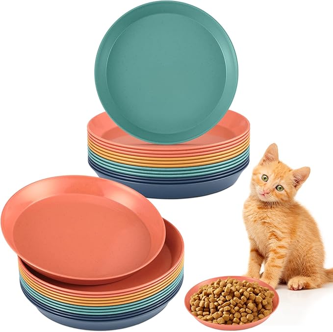 Gerrii 24 Pieces Fatigue Relief Cat Bowl 6 Inch Shallow Cat Food Dish Stray Wet Feeding Bowls Wide and Small Pet Plates for Ferrets Feral Short Legged Kitten Shelter(Elegant Color,Convention)