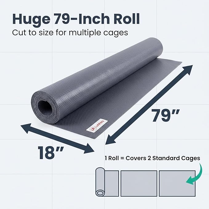 Waterproof Guinea Pig Cage Liner (1 EVA Roll with 5 Stickers), Easily Cut to Fit Hamster & Rabbit Cages, Reusable & Anti-Skid Rabbit Bedding, Ideal for Reptile Enclosures, 18"x79", Gray