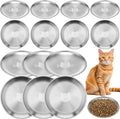 Domensi 15 Pieces Stainless Steel Cat Bowls Beard Friendly, 6.7 Inch Wide and Shallow Cat Food Dish Wet Feeding Bowls Flat Pet Dish Small Pet Plate for Kittens Ferrets Stray