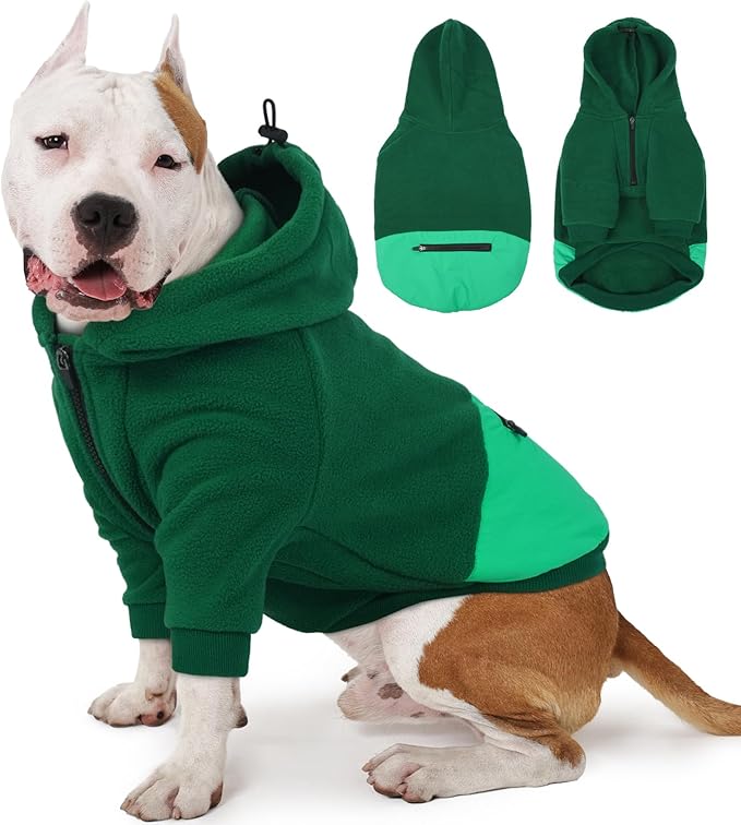 Nanaki Dog Hoodies for Large Dogs with Pocket, Long Sleeves Fleece Pullover, Adjustable Half-Zip Collar Large Sweatshirt Hooded, Soft Cozy Hoodie Fleece Lining, Dobermann Clothes for Winter Green 3XL