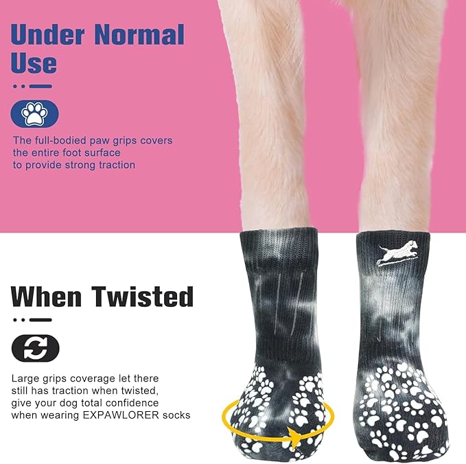 EXPAWLORER Anti Slip Dog Socks to Prevent Licking Paws, Dog Shoes for Hot Pavement, Dog Booties for Small Medium Large Senior Dogs, Traction Control Boots & Paw Protectors for Hardwood Floors