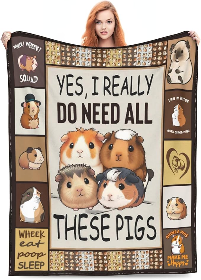 Cute Guinea Pig Decor Throw Blanket - Cozy Fleece Flannel Soft Warm Plush Lightweight Bedding for Couch Sofa Bed 60"X80"
